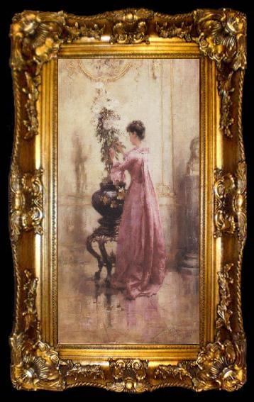 framed  Eugene Joors Woman with Chrysanthemums, ta009-2